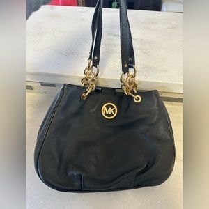 Michael Kors Black Fulton Chain Purse with Gold Accents